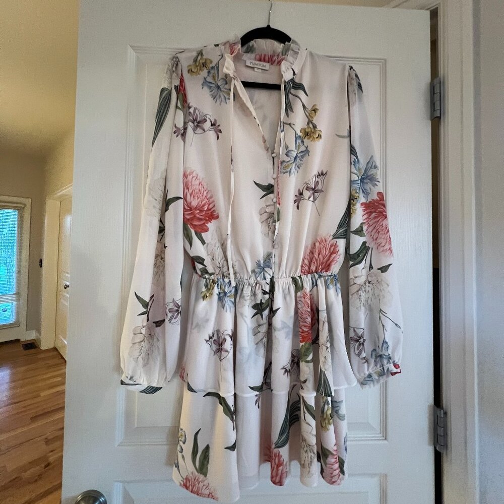 Yumi Kim Love Always long sleeve tier mini dress, size XL Floral